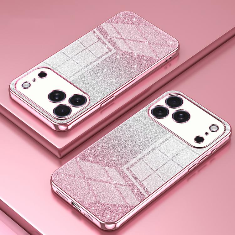 For iPhone 17 Pro Max Gradient Glitter Powder Electroplated Phone Case