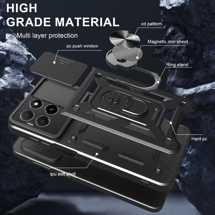 For Honor X5b Plus Sliding Camera Cover Design TPU+PC Phone Case