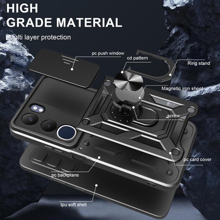For vivo Y19s Sliding Camera Cover Design TPU+PC Phone Case