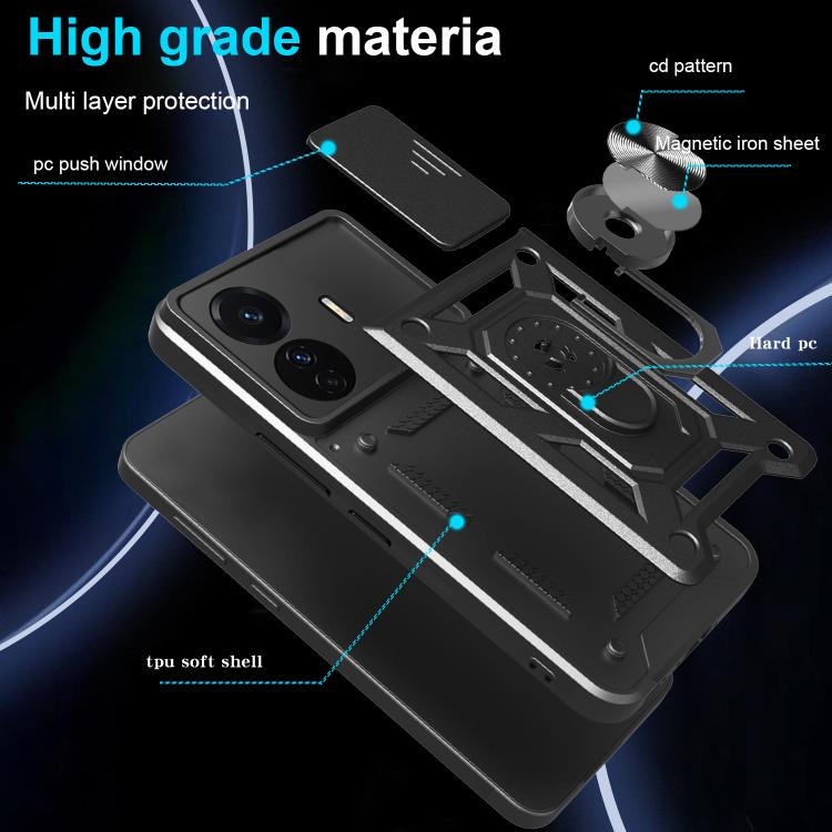 For vivo T1 Pro Sliding Camera Cover Design TPU+PC Phone Case