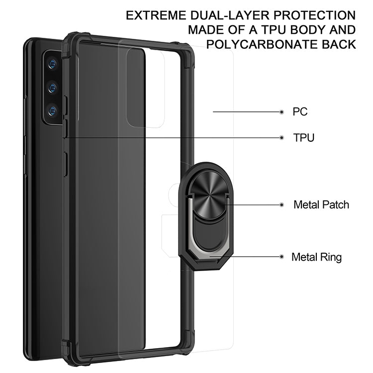 For Samsung Galaxy Note20 Shockproof Transparent TPU + Acrylic Protective Case with Ring Holder