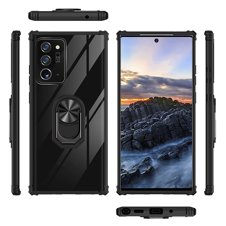 For Samsung Galaxy Note20 Ultra Shockproof Transparent TPU + Acrylic Protective Case with Ring Holder