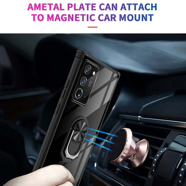 For Samsung Galaxy Note20 Ultra Shockproof Transparent TPU + Acrylic Protective Case with Ring Holder