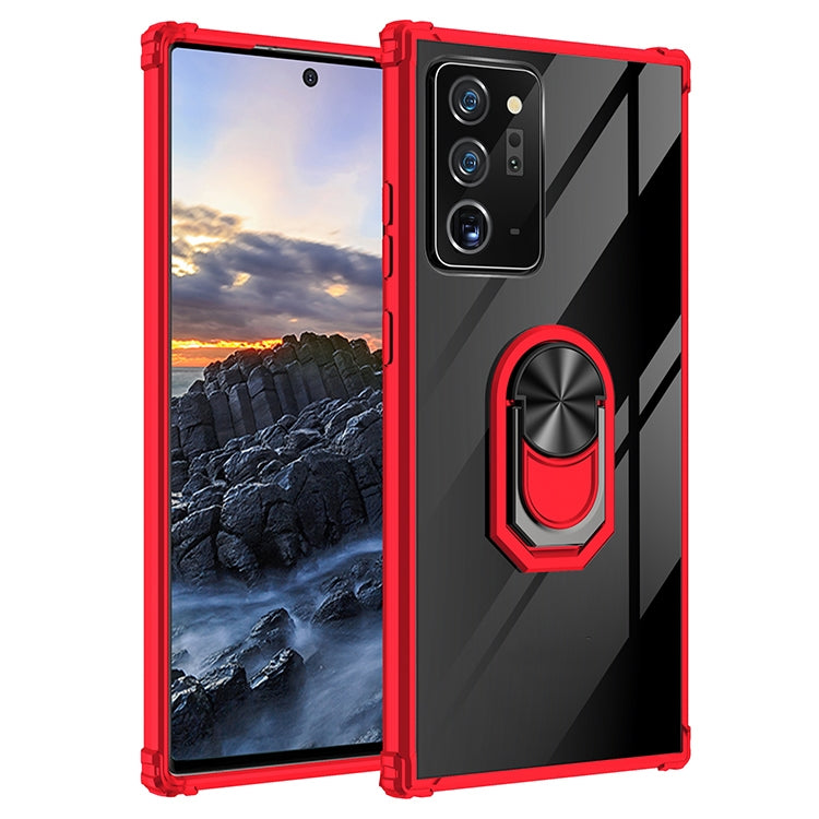 For Samsung Galaxy Note20 Ultra Shockproof Transparent TPU + Acrylic Protective Case with Ring Holder