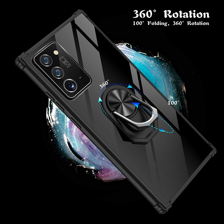 For Samsung Galaxy Note20 Ultra Shockproof Transparent TPU + Acrylic Protective Case with Ring Holder