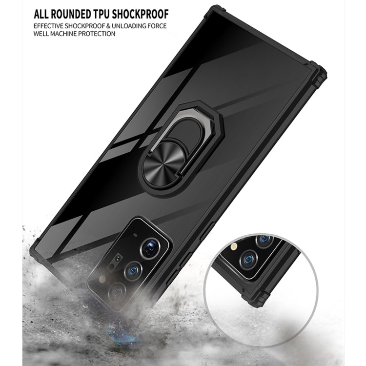 For Samsung Galaxy Note20 Ultra Shockproof Transparent TPU + Acrylic Protective Case with Ring Holder