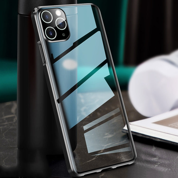 For iPhone 11 Pro Straight Edge Metal Frame + Glass Protective Case
