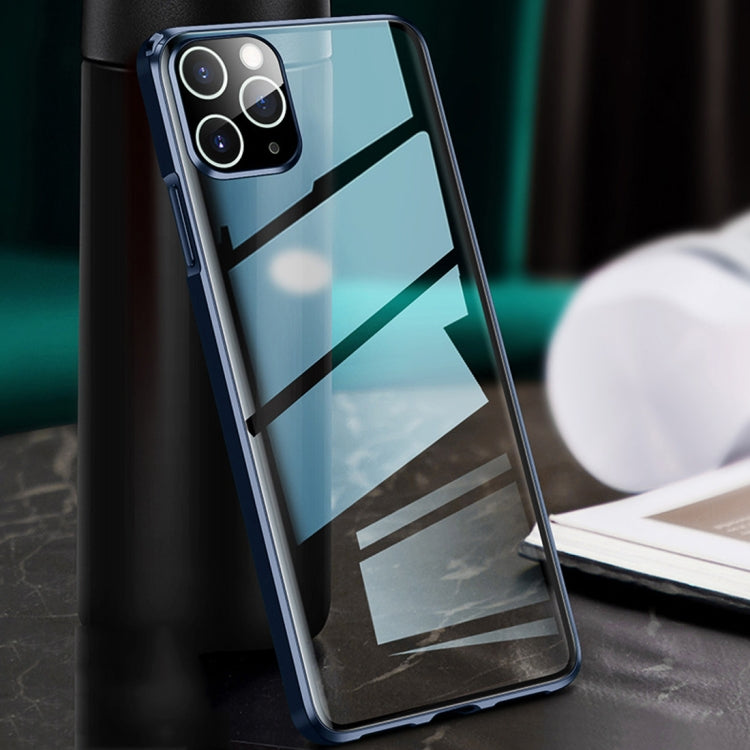 For iPhone 11 Pro Straight Edge Metal Frame + Glass Protective Case
