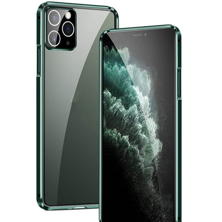For iPhone 11 Pro Straight Edge Metal Frame + Glass Protective Case