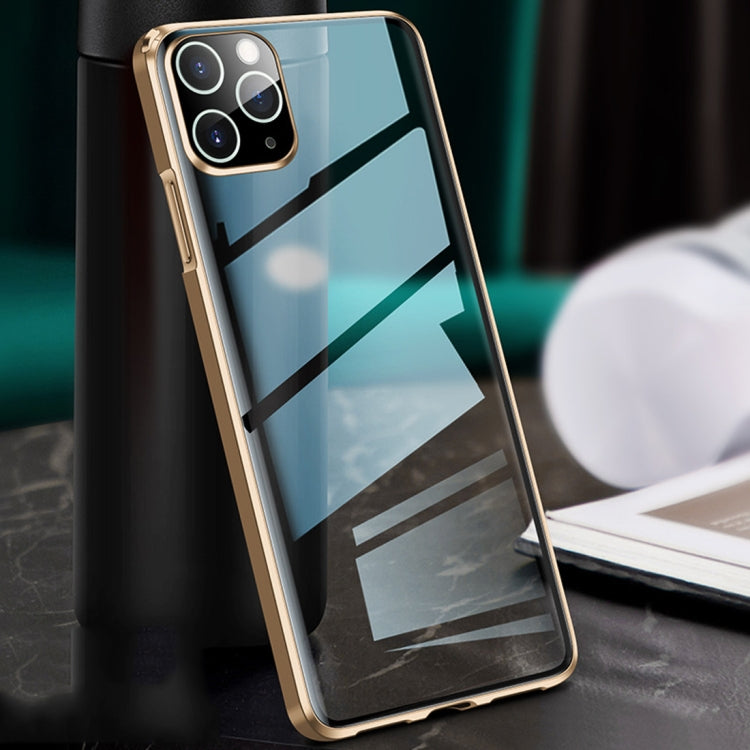 For iPhone 11 Pro Straight Edge Metal Frame + Glass Protective Case