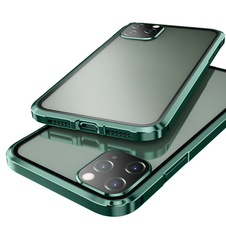 For iPhone 11 Pro Straight Edge Metal Frame + Glass Protective Case