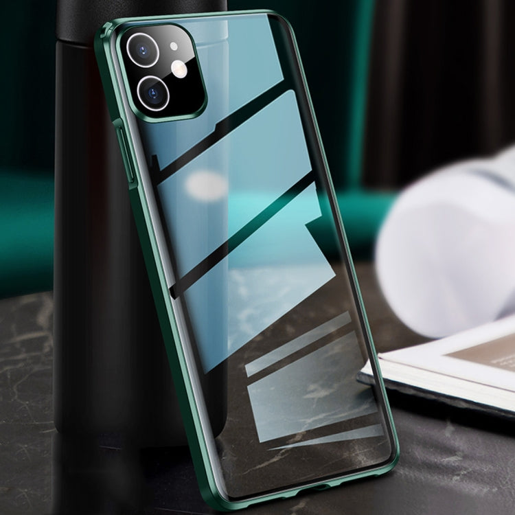 For iPhone 11 Straight Edge Metal Frame + Glass Protective Case