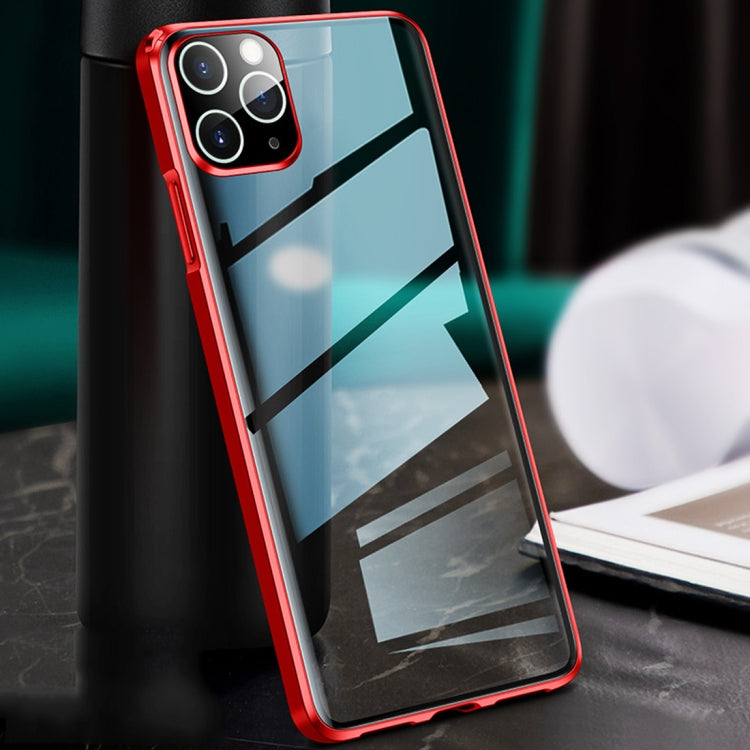 For iPhone 11 Pro Max Straight Edge Metal Frame + Glass Protective Case