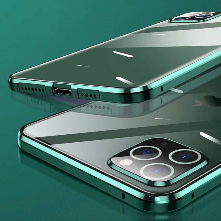 For iPhone 11 Pro Max Straight Edge Metal Frame + Glass Protective Case