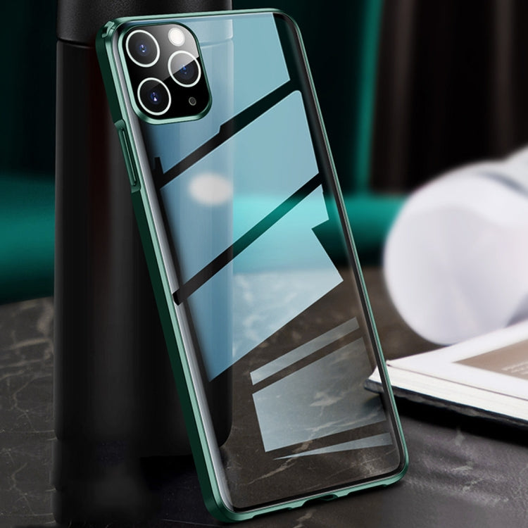 For iPhone 11 Pro Max Straight Edge Metal Frame + Glass Protective Case