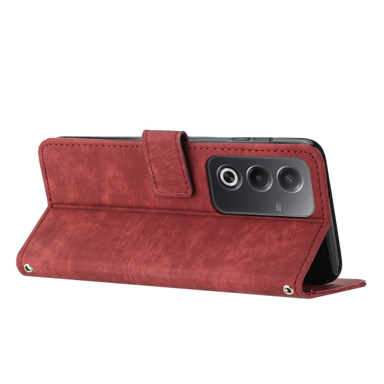 For OPPO A3 Pro Global Skin Feel Stripe Pattern Leather Phone Case with Lanyard
