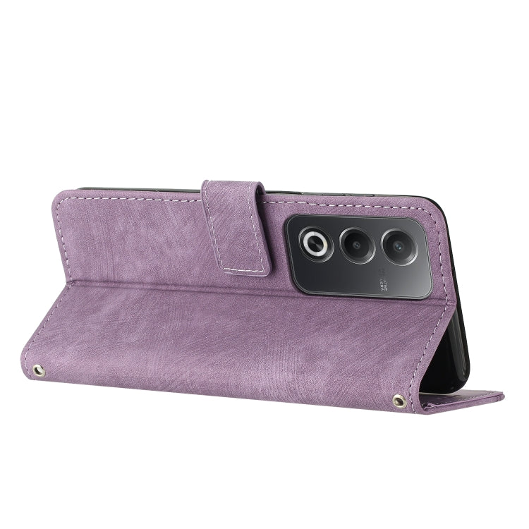 For OPPO A3 Pro Global Skin Feel Stripe Pattern Leather Phone Case with Lanyard