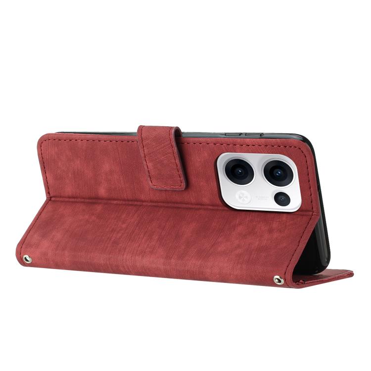 For OPPO Reno13 5G Global Skin Feel Stripe Pattern Leather Phone Case with Lanyard