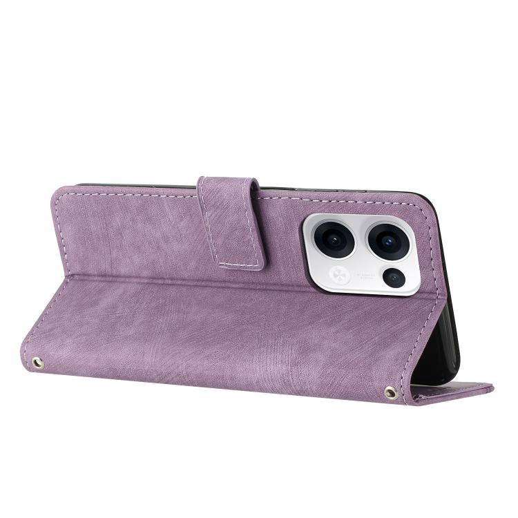 For OPPO Reno13 5G Global Skin Feel Stripe Pattern Leather Phone Case with Lanyard