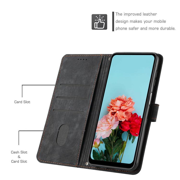 For Tecno Camon 40 4G Skin Feel Stripe Pattern Leather Phone Case with Lanyard