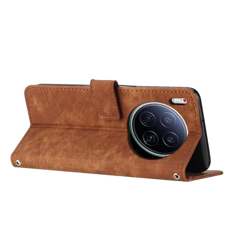 For Tecno Camon 40 Premier Skin Feel Stripe Pattern Leather Phone Case with Lanyard