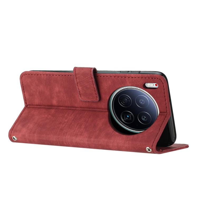 For Tecno Camon 40 Premier Skin Feel Stripe Pattern Leather Phone Case with Lanyard