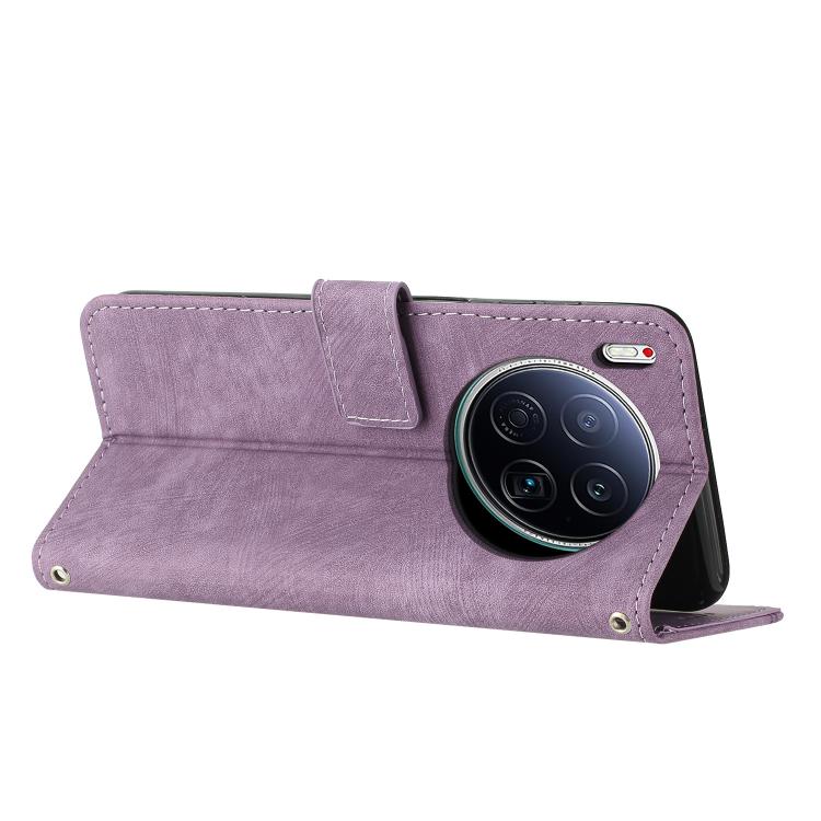 For Tecno Camon 40 Premier Skin Feel Stripe Pattern Leather Phone Case with Lanyard