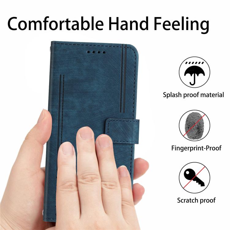 For Tenco Spark Slim 5G Skin Feel Stripe Pattern Leather Phone Case with Lanyard