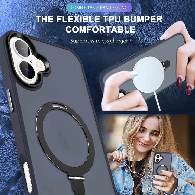 For iPhone 16 Plus Skin-feel MagSafe Holder PC Hybrid TPU Phone Case
