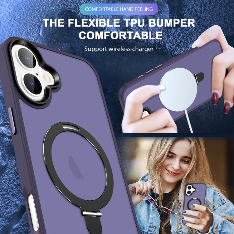 For iPhone 16 Plus Skin-feel MagSafe Holder PC Hybrid TPU Phone Case