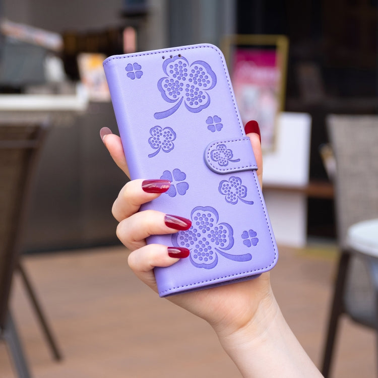 For Xiaomi Poco M6 4G / Redmi 13 4G Four-leaf Embossed Leather Phone Case