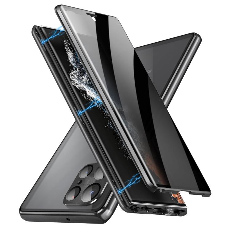 For Samsung Galaxy S25 Ultra 5G Privacy Full Cover Magnetic Metal Tempered Glass Phone Case