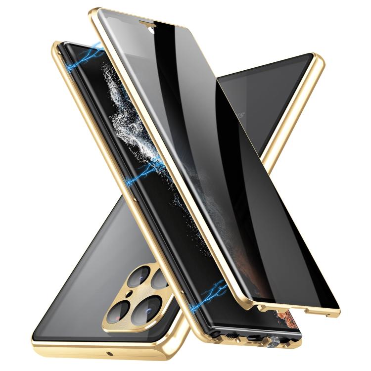 For Samsung Galaxy S25 Ultra 5G Privacy Full Cover Magnetic Metal Tempered Glass Phone Case