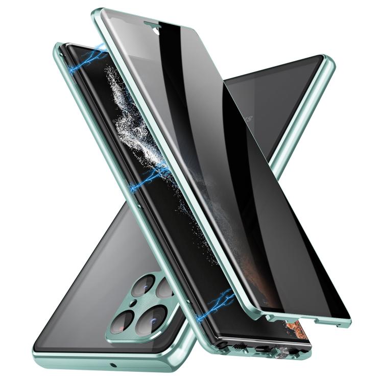 For Samsung Galaxy S25 Ultra 5G Privacy Full Cover Magnetic Metal Tempered Glass Phone Case