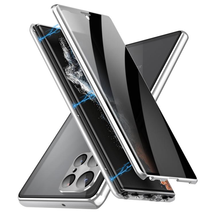 For Samsung Galaxy S25 Ultra 5G Privacy Full Cover Magnetic Metal Tempered Glass Phone Case