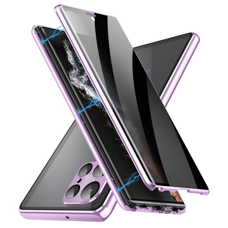 For Samsung Galaxy S25 Ultra 5G Privacy Full Cover Magnetic Metal Tempered Glass Phone Case