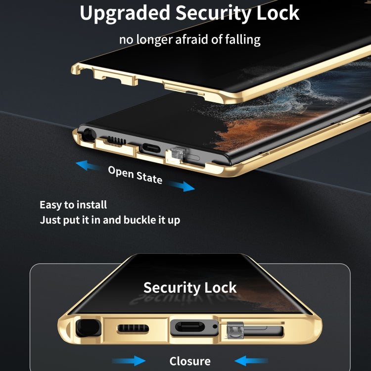 For Samsung Galaxy S25 Ultra 5G Privacy Full Cover Magnetic Metal Tempered Glass Phone Case