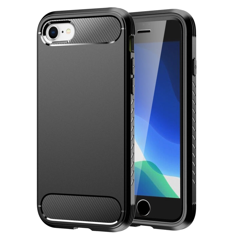 For iPhone SE 2022 / SE 2020 / 8 / 7 Shockproof TPU Frame + Solid Color PC Back Case + Front PET Screen Film(Black)