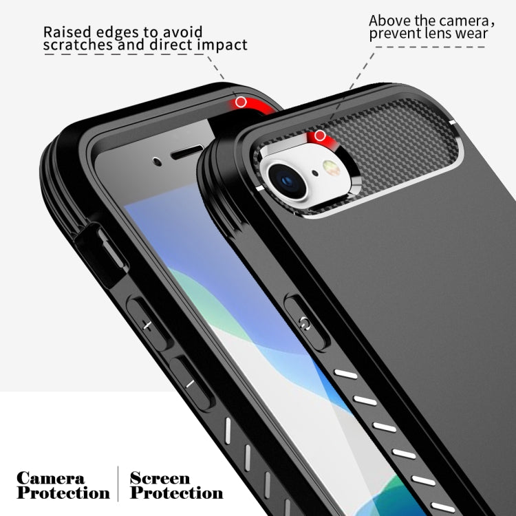 For iPhone SE 2022 / SE 2020 / 8 / 7 Shockproof TPU Frame + Solid Color PC Back Case + Front PET Screen Film(Black)