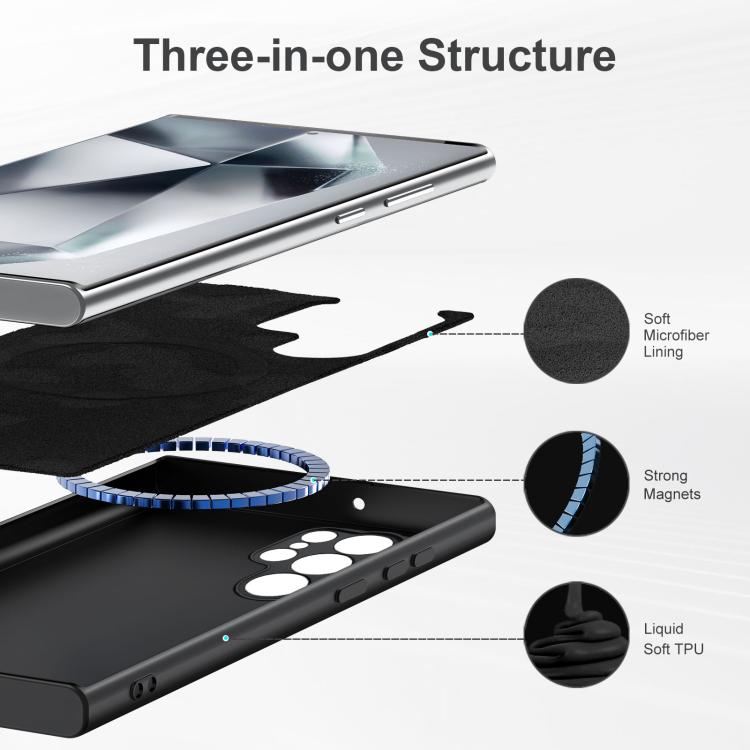 For Samsung Galaxy S25 Ultra 5G MagSafe Magnetic Liquid Silicone Phone Case - Black
