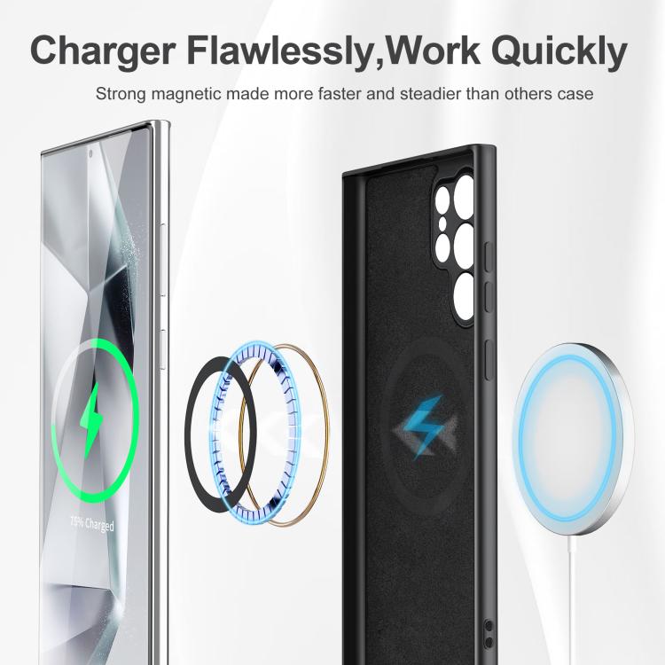 For Samsung Galaxy S25 Ultra 5G MagSafe Magnetic Liquid Silicone Phone Case - Black