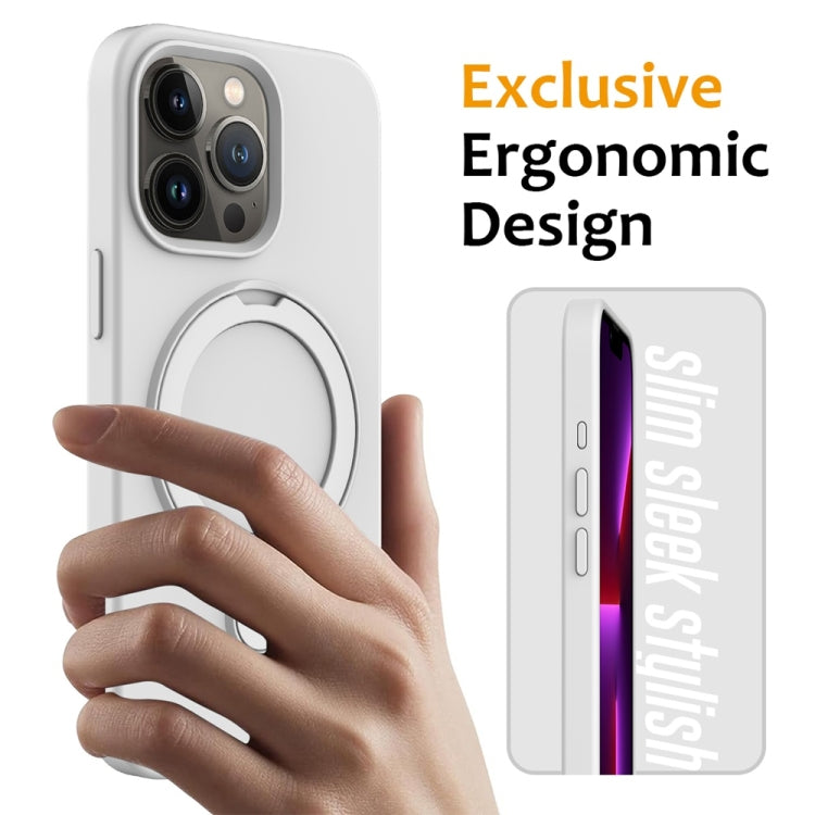 For iPhone 16 Pro Liquid Silicone MagSafe Magnetic Phone Case with Ring Holder