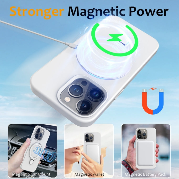 For iPhone 16 Pro Liquid Silicone MagSafe Magnetic Phone Case with Ring Holder