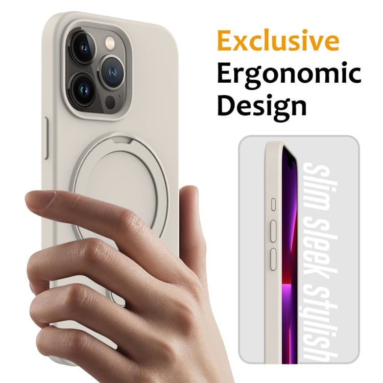 For iPhone 16 Pro Liquid Silicone MagSafe Magnetic Phone Case with Ring Holder