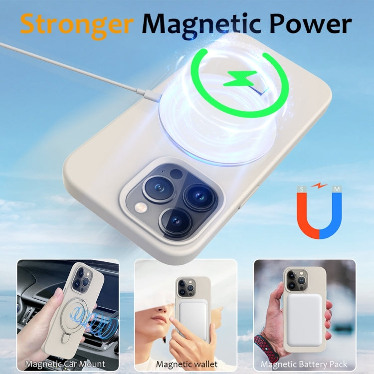 For iPhone 16 Pro Liquid Silicone MagSafe Magnetic Phone Case with Ring Holder