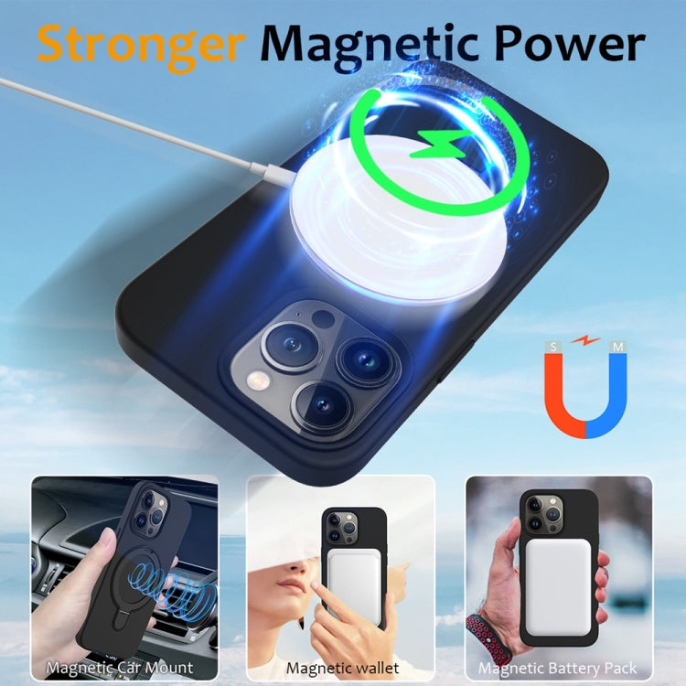 For iPhone 16 Pro Liquid Silicone MagSafe Magnetic Phone Case with Ring Holder