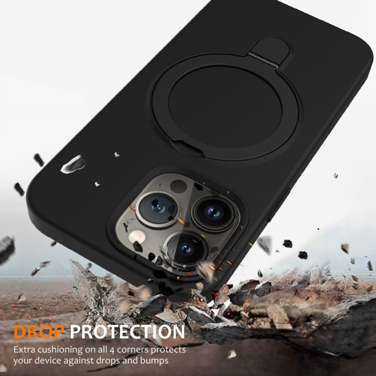 For iPhone 16 Pro Liquid Silicone MagSafe Magnetic Phone Case with Ring Holder