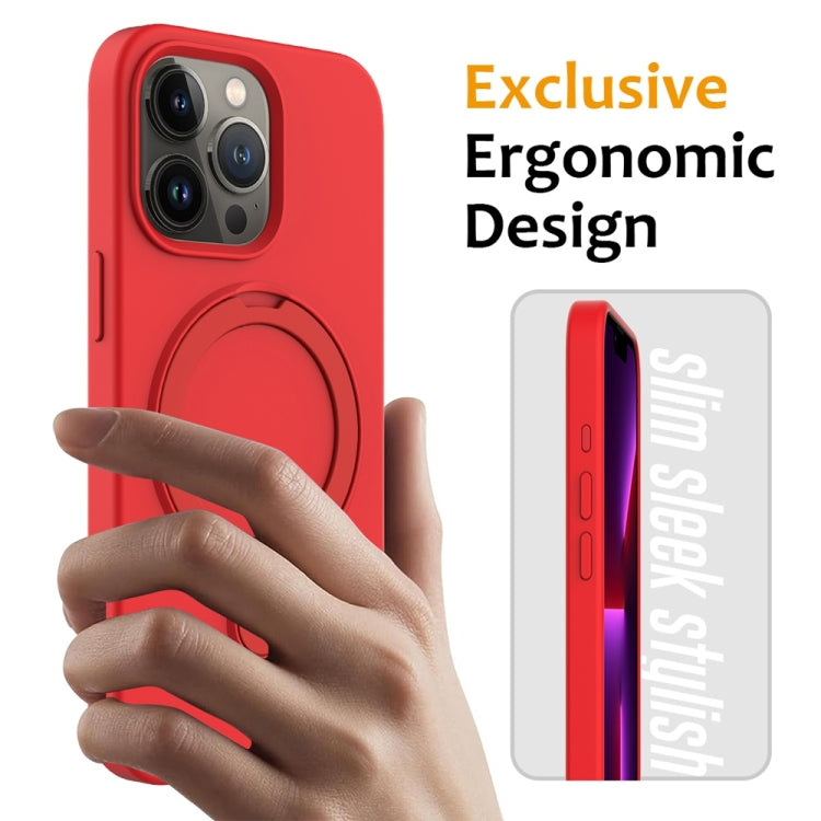 For iPhone 16 Pro Liquid Silicone MagSafe Magnetic Phone Case with Ring Holder