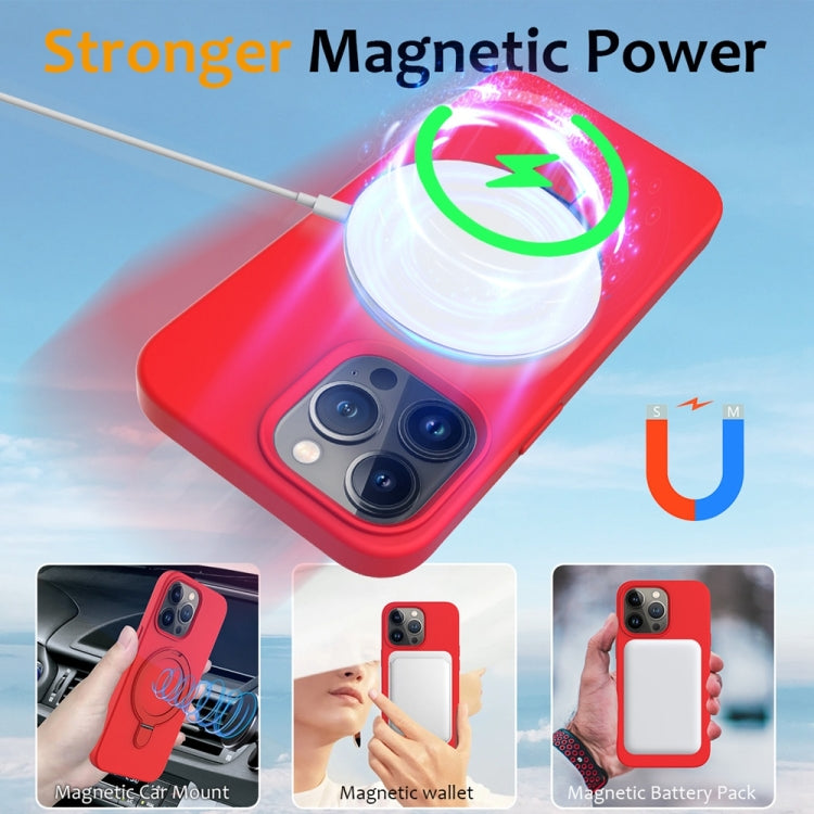For iPhone 16 Pro Liquid Silicone MagSafe Magnetic Phone Case with Ring Holder