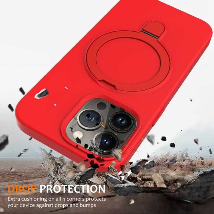 For iPhone 16 Pro Liquid Silicone MagSafe Magnetic Phone Case with Ring Holder